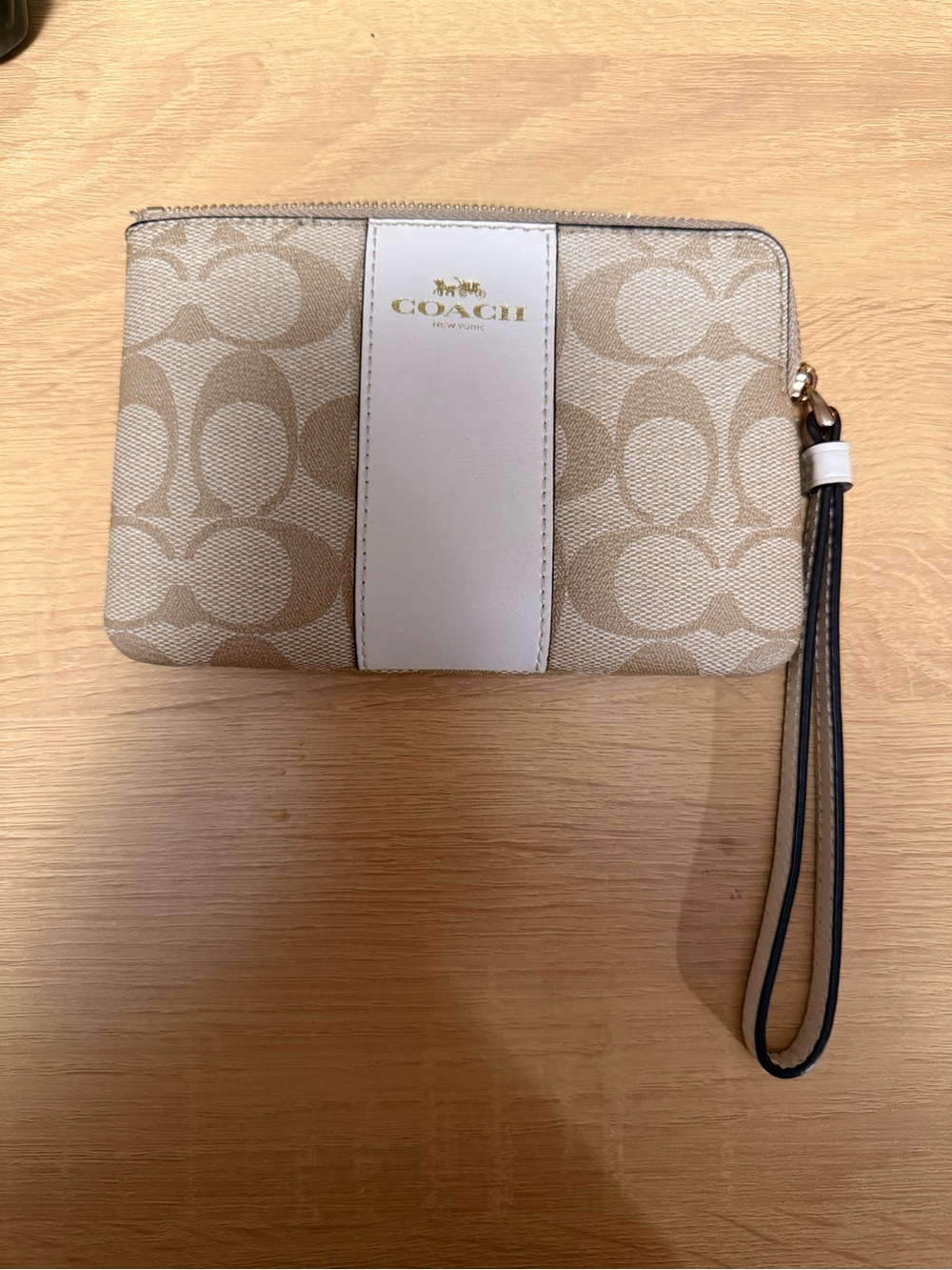 Coach Khaki and Chalk Signature Canvas Wristlet